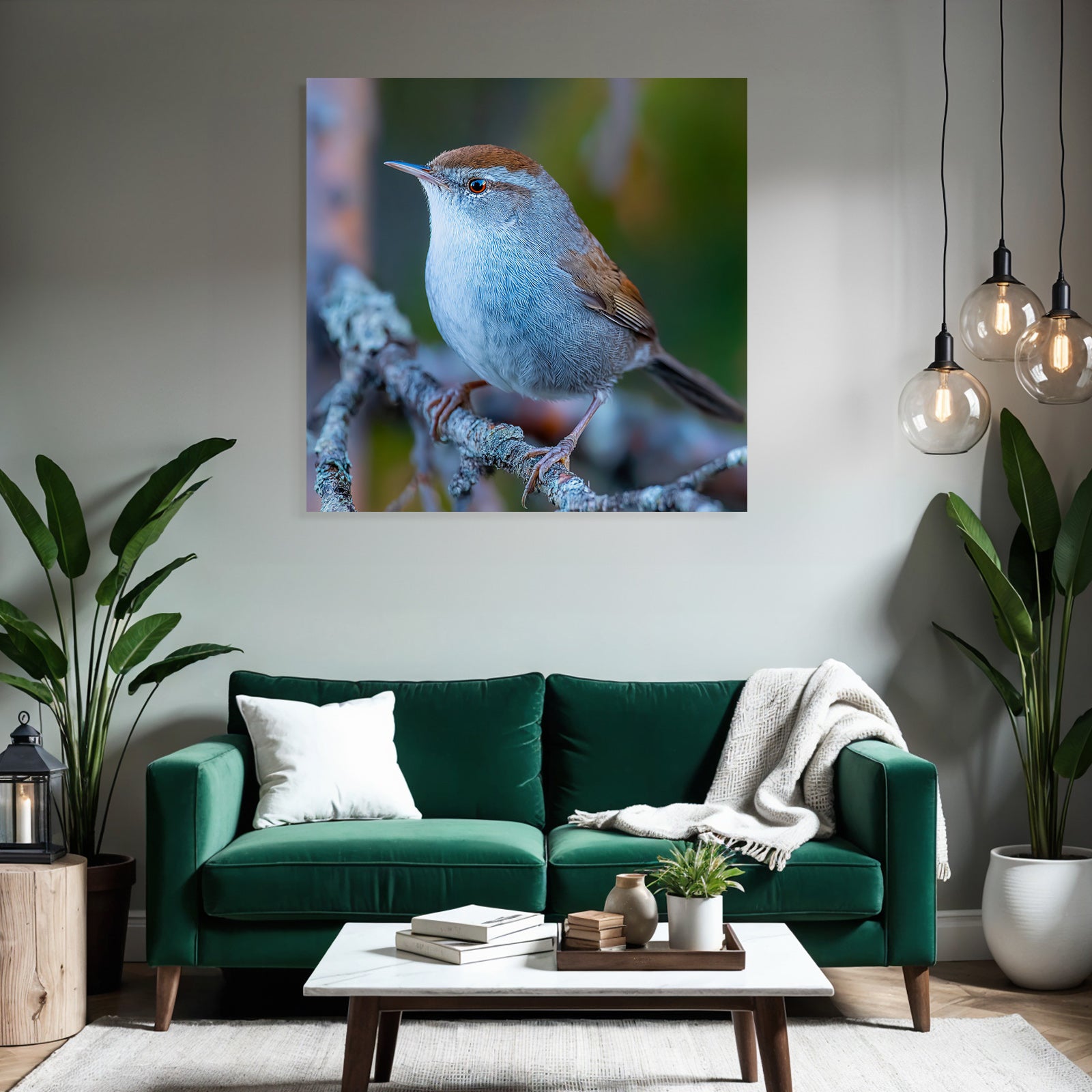 Vogel Auf Einem Ast Mit Graüm Körper Und Braunem Kopf