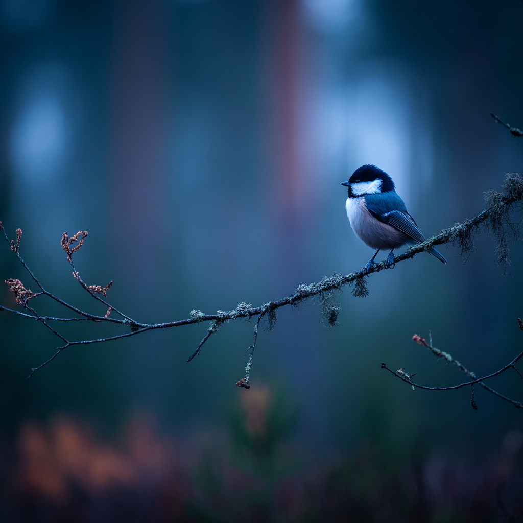 Vogel Auf Einem Zweig Im Nebligen Wald Setting | Voegel | Tiere