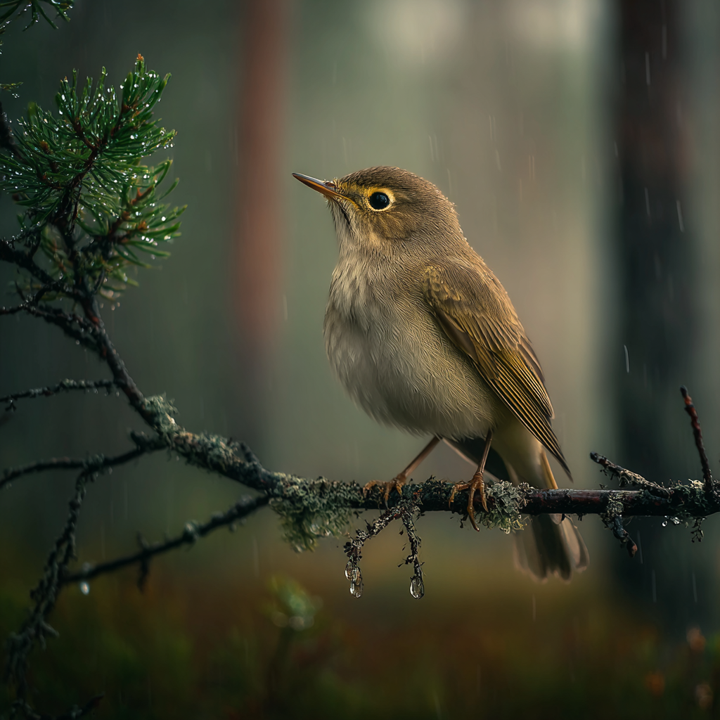 Vogel Auf Einem Zweig In Einer Regnerischen Naturszene | Voegel | Tiere