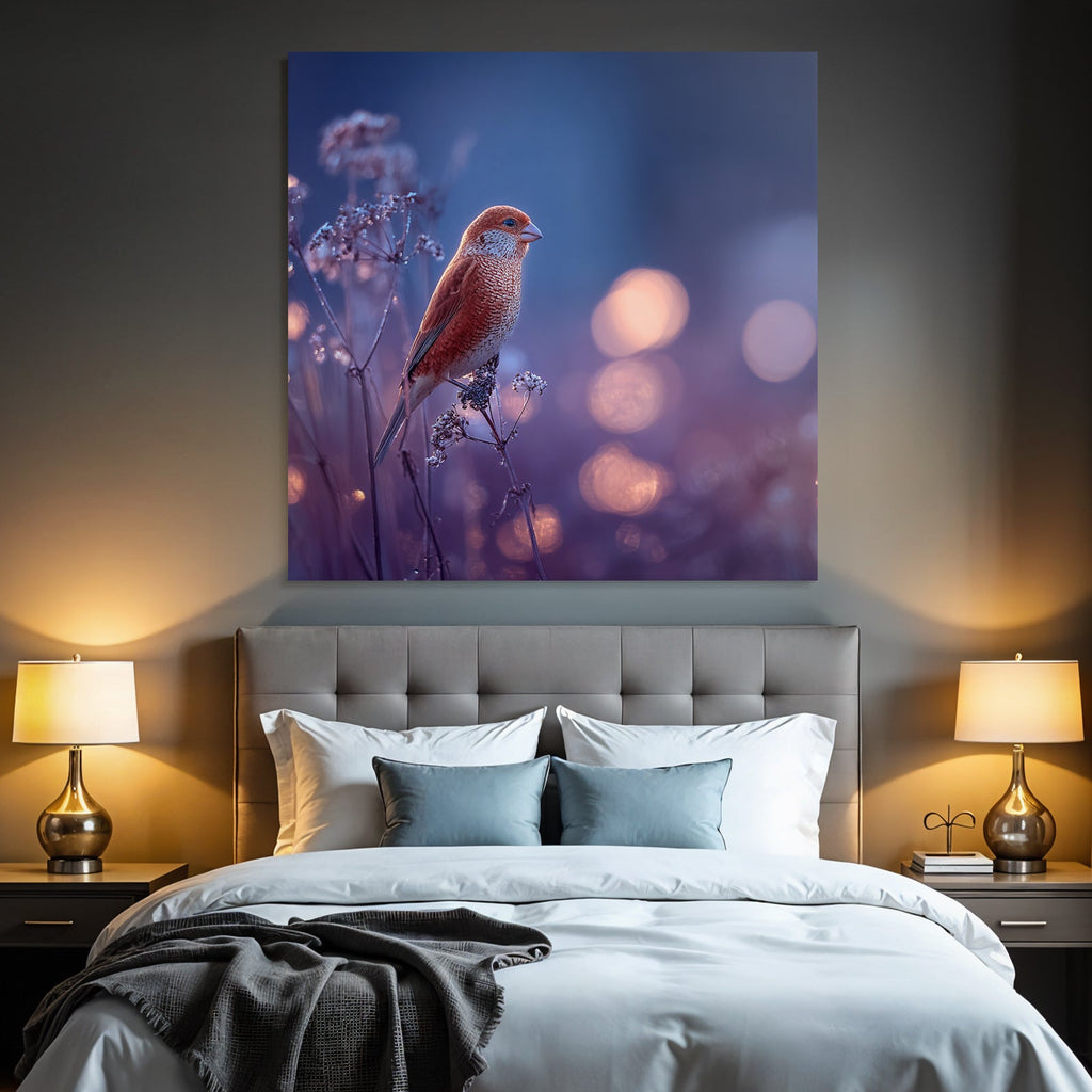 Vogel Auf Zweig Mit Warmem Bokeh Hintergrund Rotbraun Gemustert
