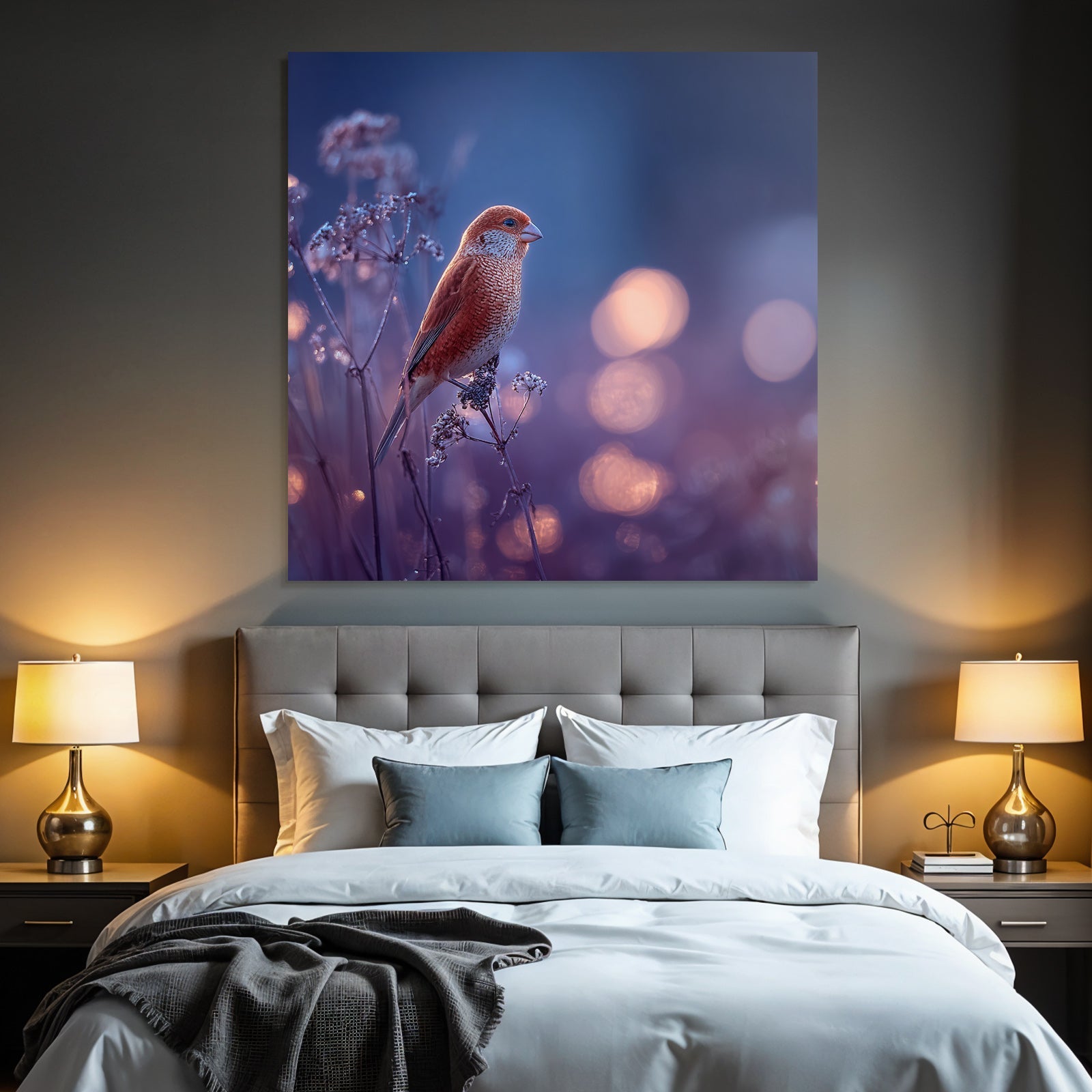 Vogel Auf Zweig Mit Warmem Bokeh Hintergrund Rotbraun Gemustert