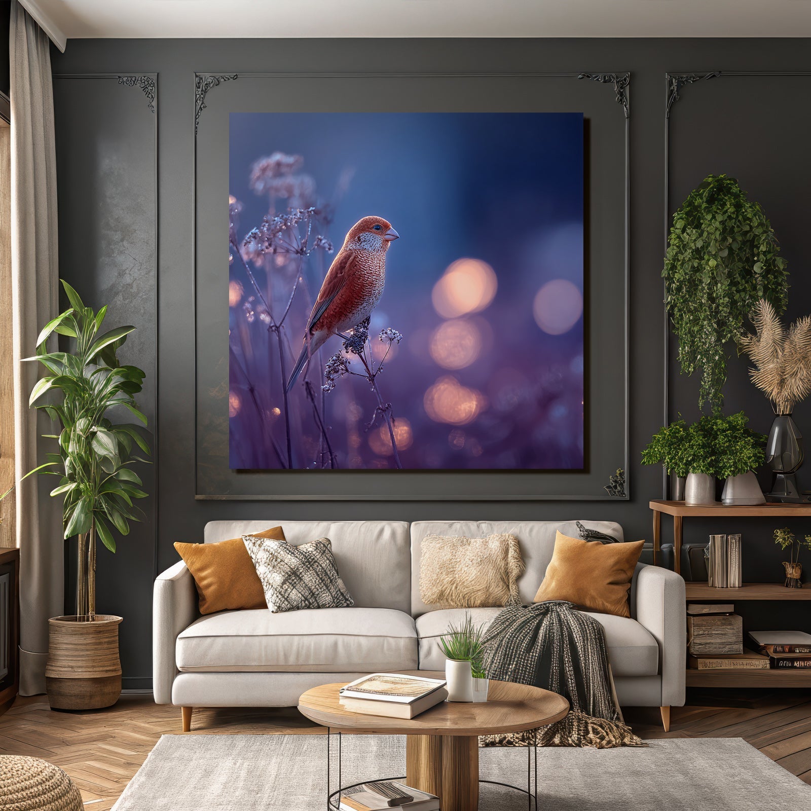 Vogel Auf Zweig Mit Warmem Bokeh Hintergrund Rotbraun Gemustert