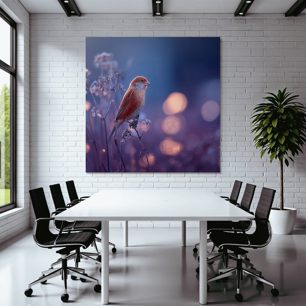 Vogel Auf Zweig Mit Warmem Bokeh Hintergrund Rotbraun Gemustert