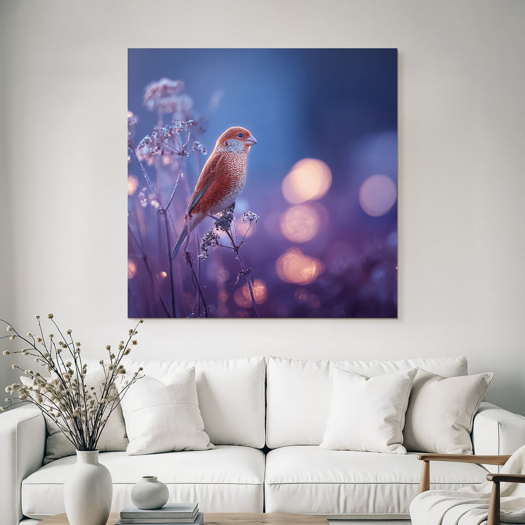 Vogel Auf Zweig Mit Warmem Bokeh Hintergrund Rotbraun Gemustert
