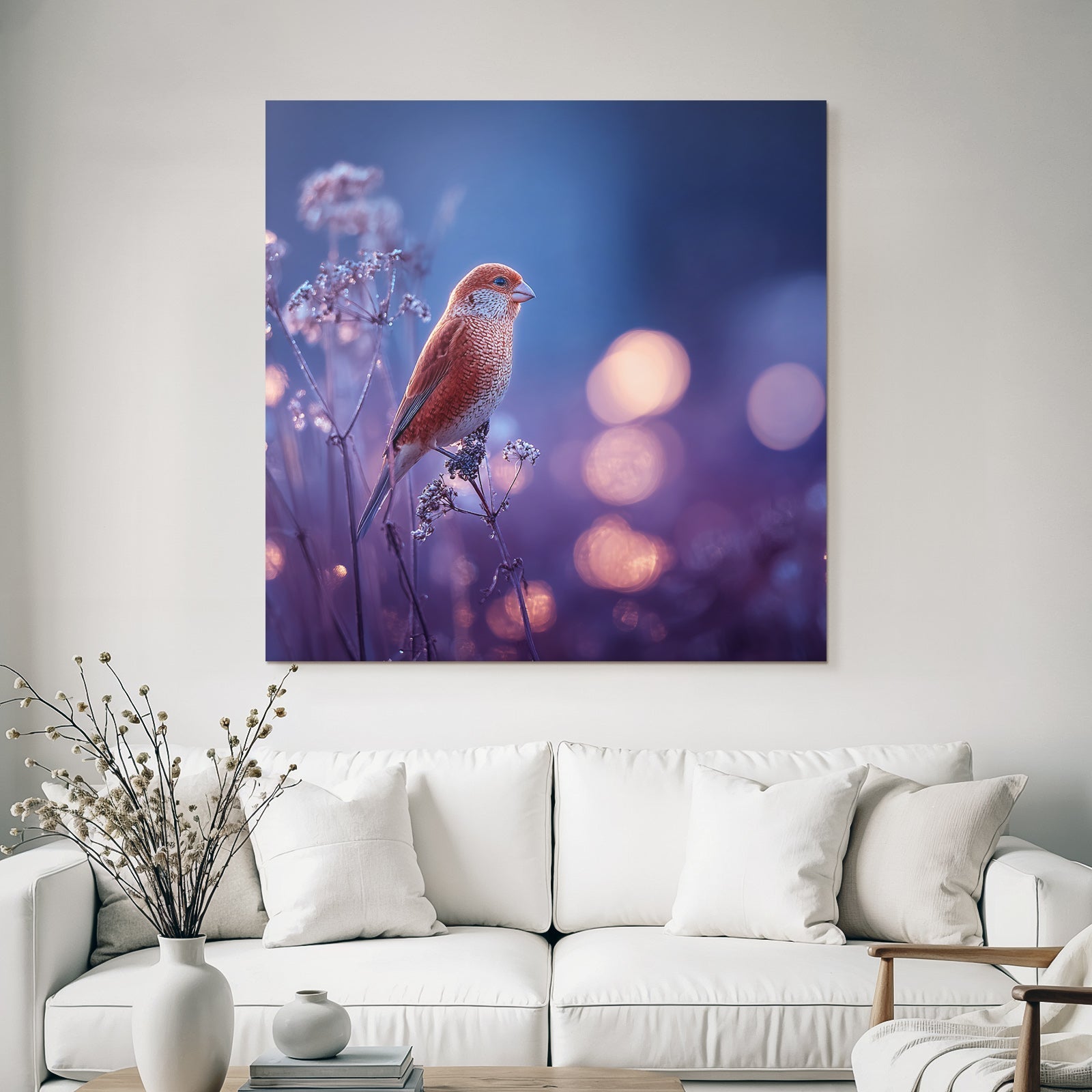 Vogel Auf Zweig Mit Warmem Bokeh Hintergrund Rotbraun Gemustert