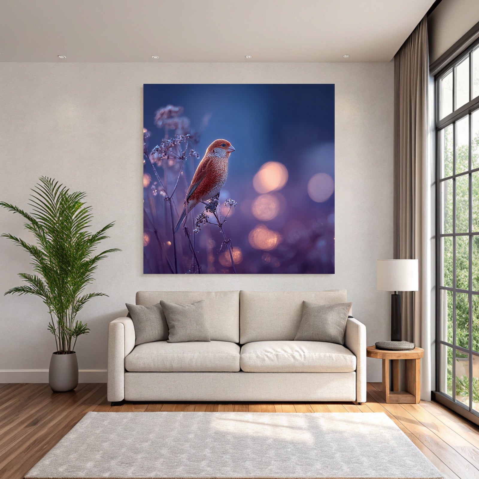 Vogel Auf Zweig Mit Warmem Bokeh Hintergrund Rotbraun Gemustert