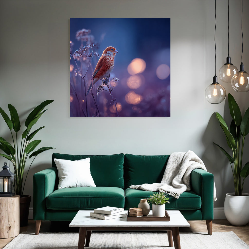 Vogel Auf Zweig Mit Warmem Bokeh Hintergrund Rotbraun Gemustert
