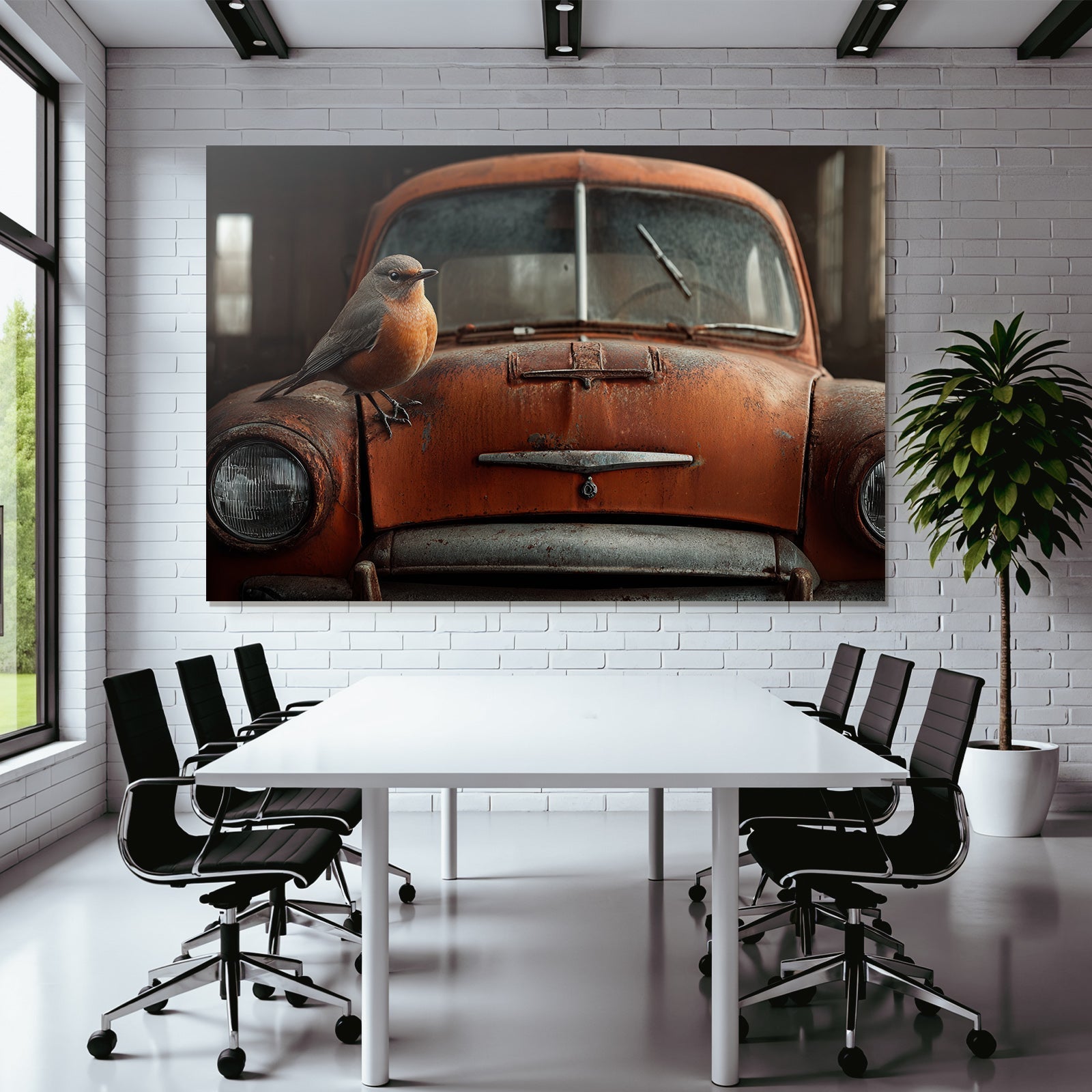 Alte Rustige Orange Auto Mit Vogel Auf Der Motorhaube