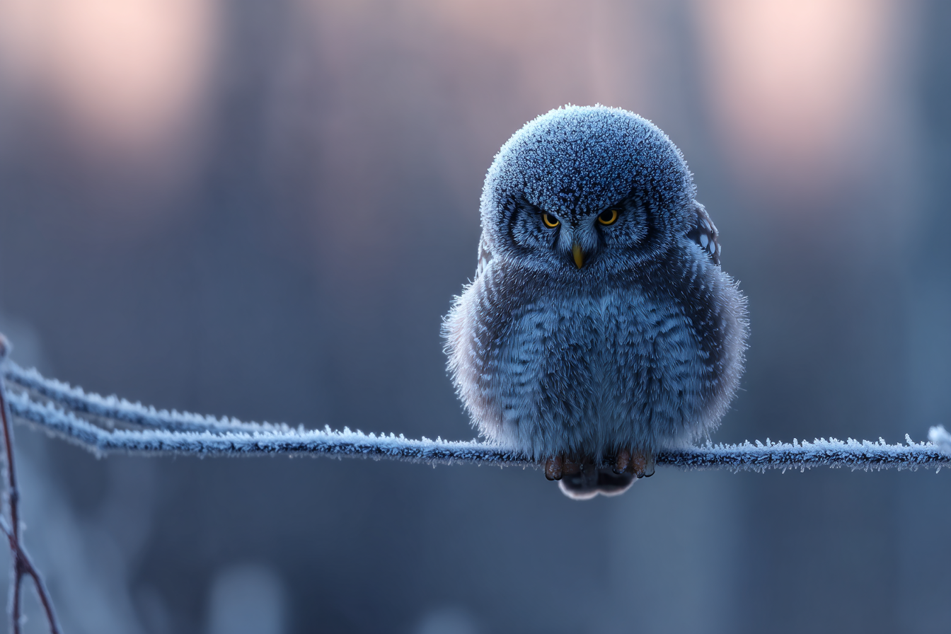 Eule Auf Eisigem Zweig Mit Frostigem Federkleid | Voegel | Tiere