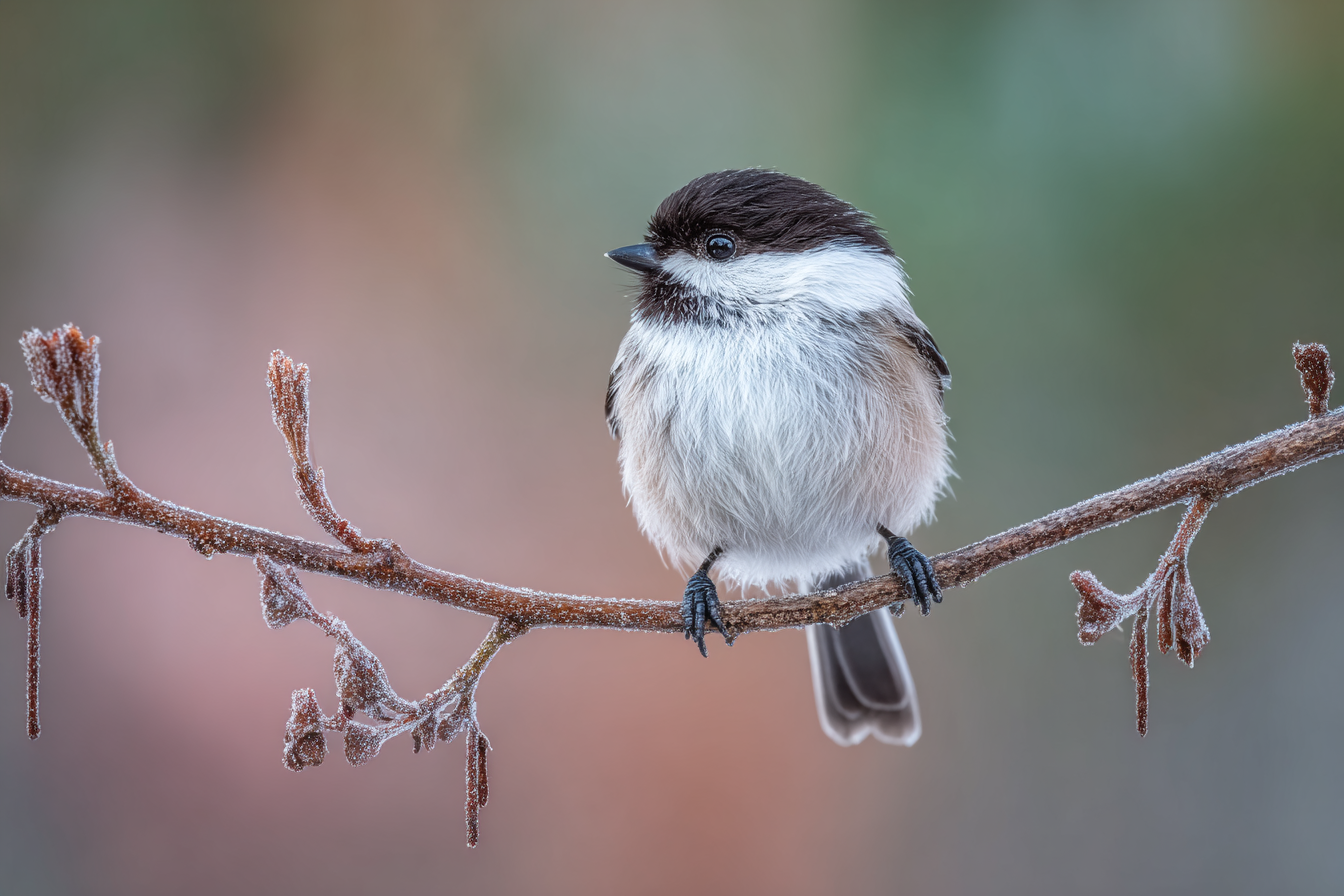 Frostbedeckter Zweig Mit Vogel Im Winterlichteinstellung | Voegel | Tiere