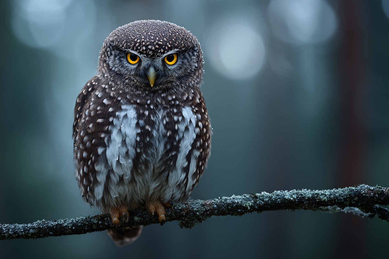 Kauz Auf Einem Stamm Im Wald Mit Detailreichen Federmustern | Voegel | Tiere
