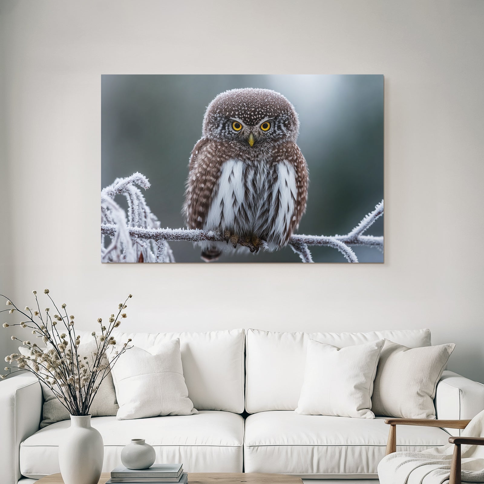 Kleine Eule Auf Einem Frostigen Zweig