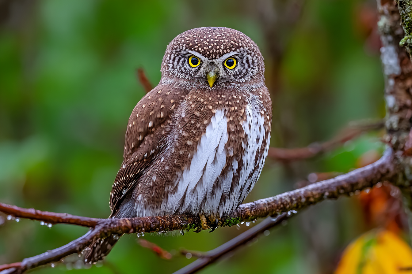 Kleine Eule Auf Einem Zweig Braun Weiss Gelbe Augen | Voegel | Tiere