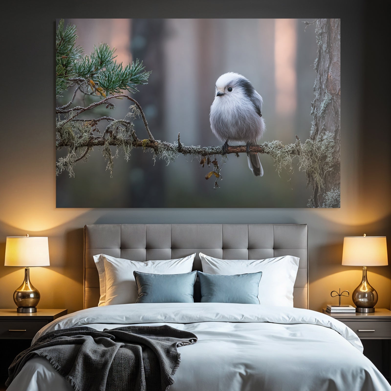 Kleiner Vogel Auf Einem Ast Im Wald Setting Mit Blätter Unscharf Hintergrund
