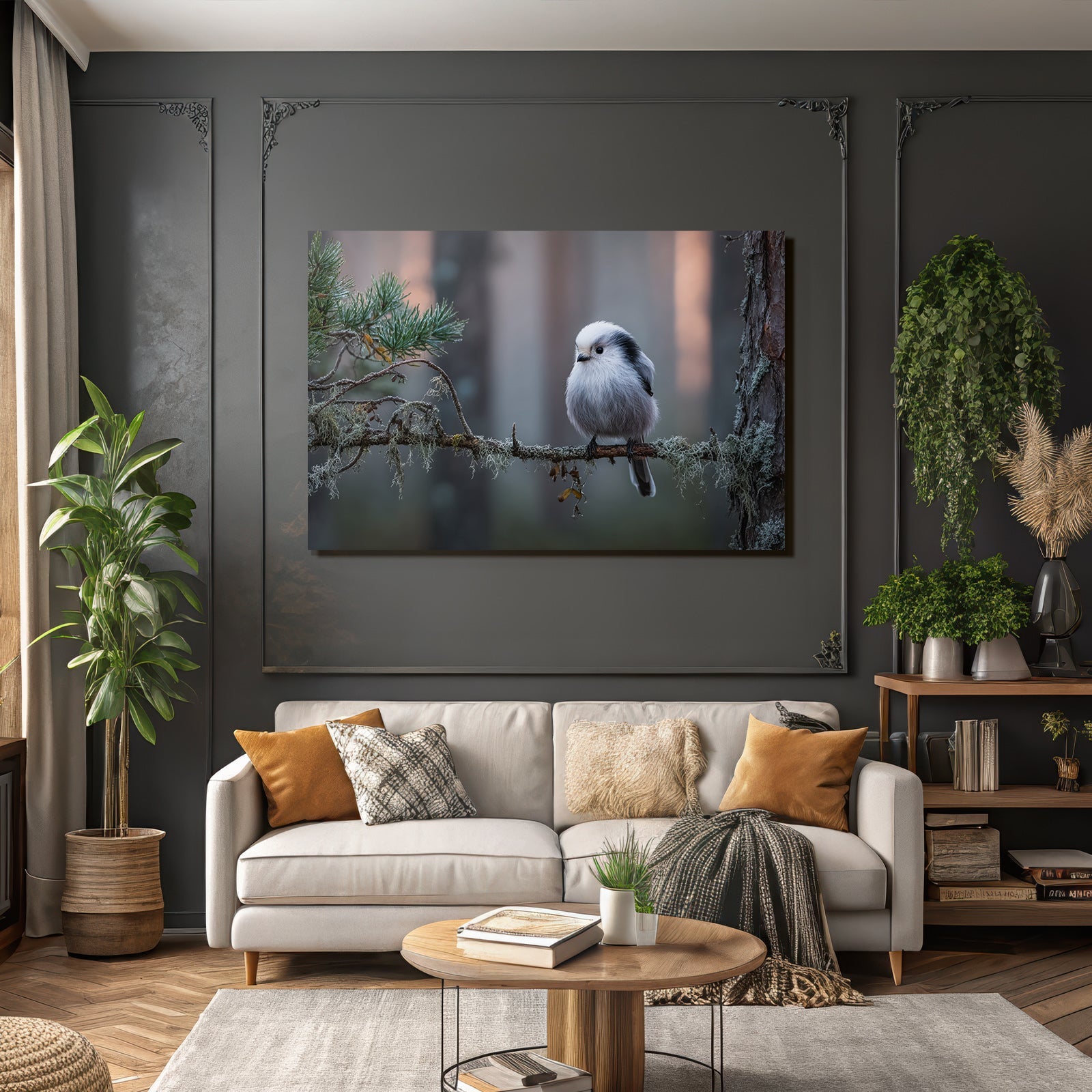 Kleiner Vogel Auf Einem Ast Im Wald Setting Mit Blätter Unscharf Hintergrund