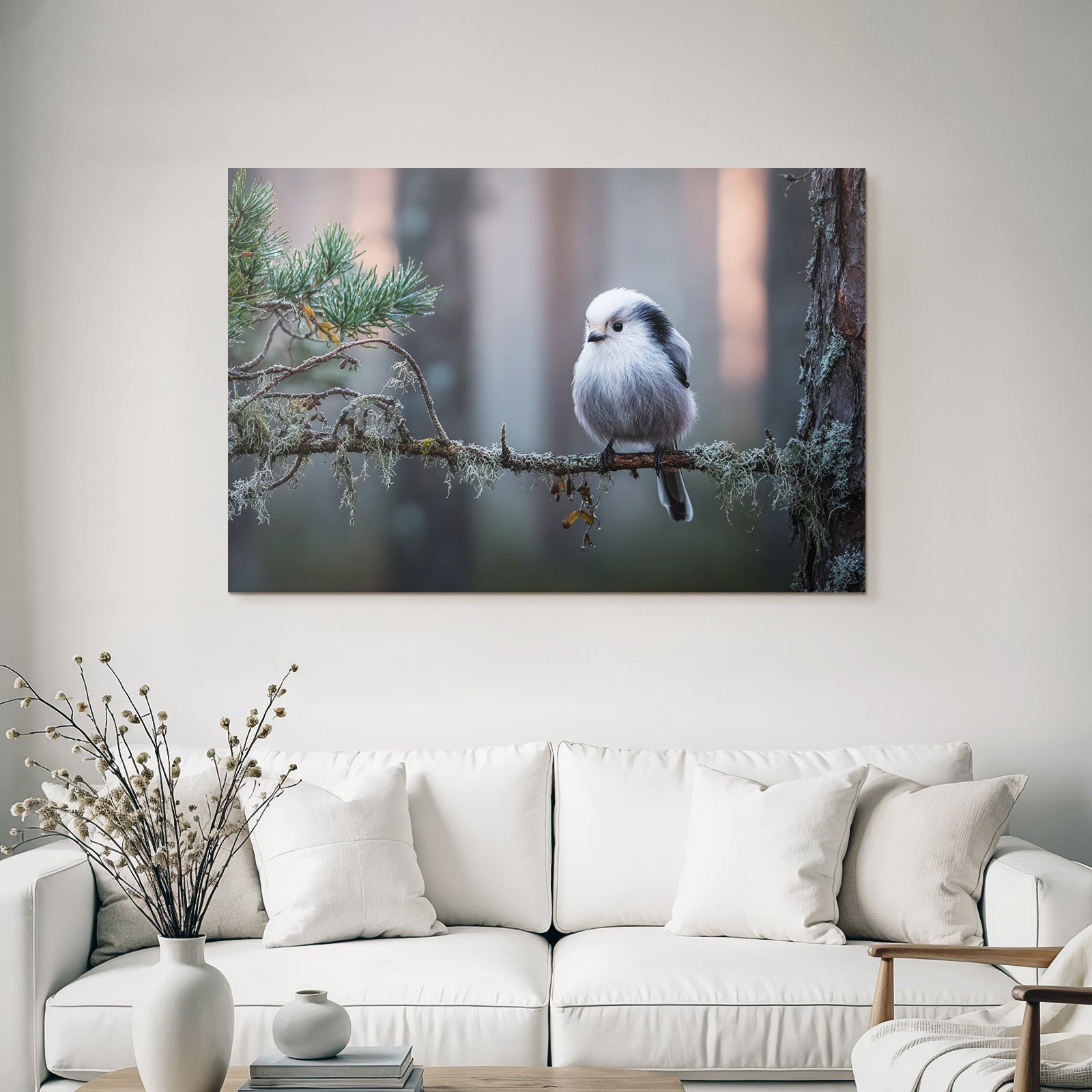 Kleiner Vogel Auf Einem Ast Im Wald Setting Mit Blätter Unscharf Hintergrund
