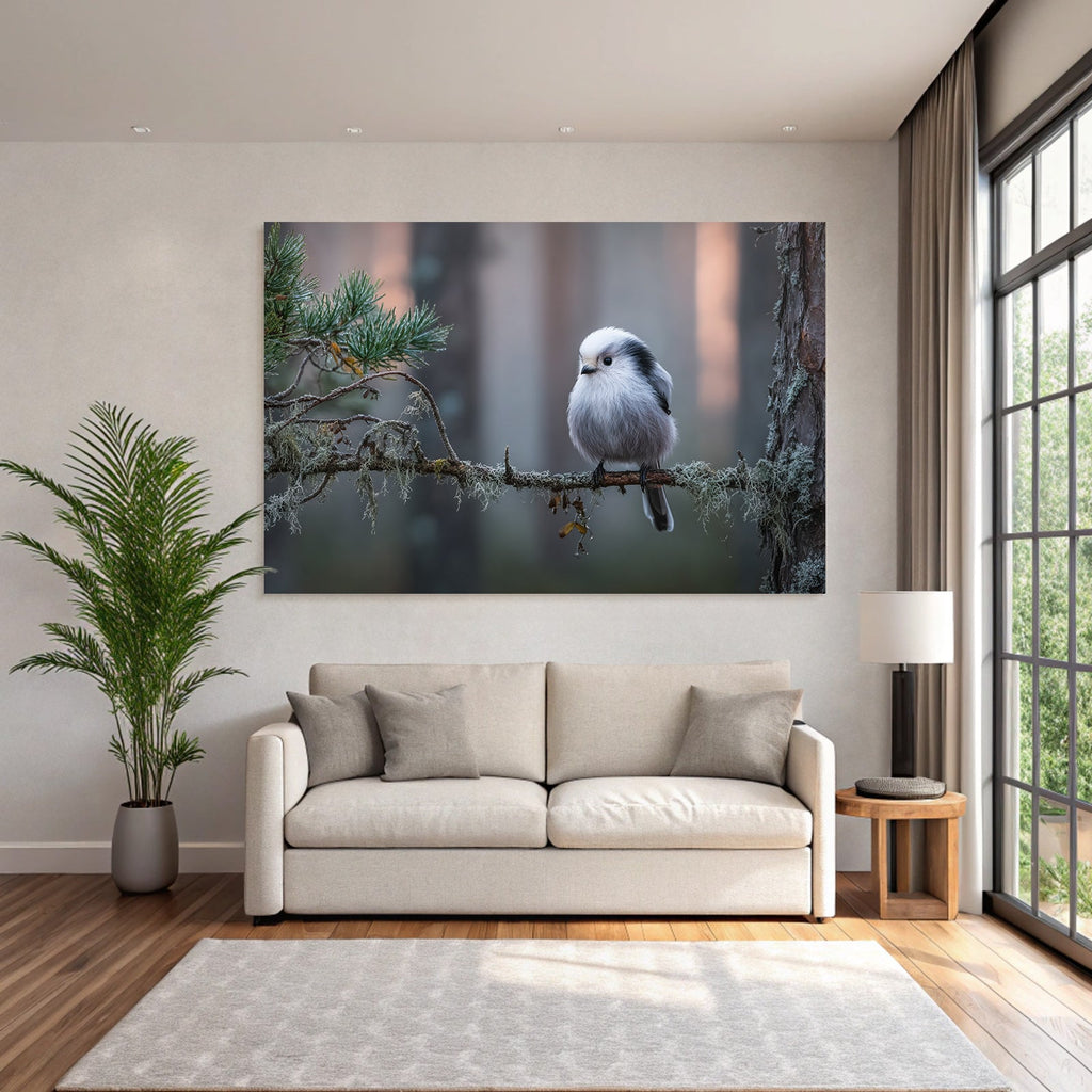 Kleiner Vogel Auf Einem Ast Im Wald Setting Mit Blätter Unscharf Hintergrund