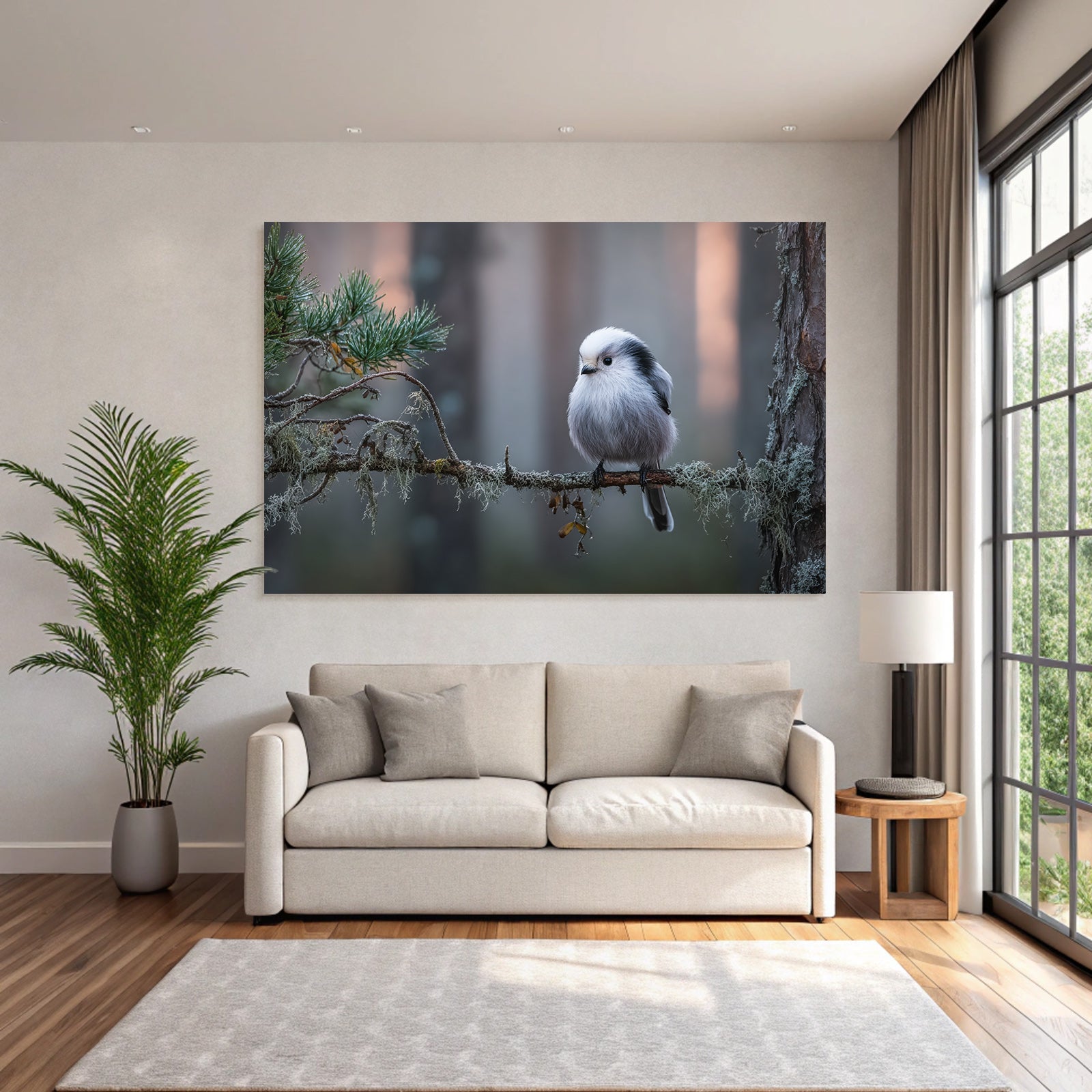 Kleiner Vogel Auf Einem Ast Im Wald Setting Mit Blätter Unscharf Hintergrund