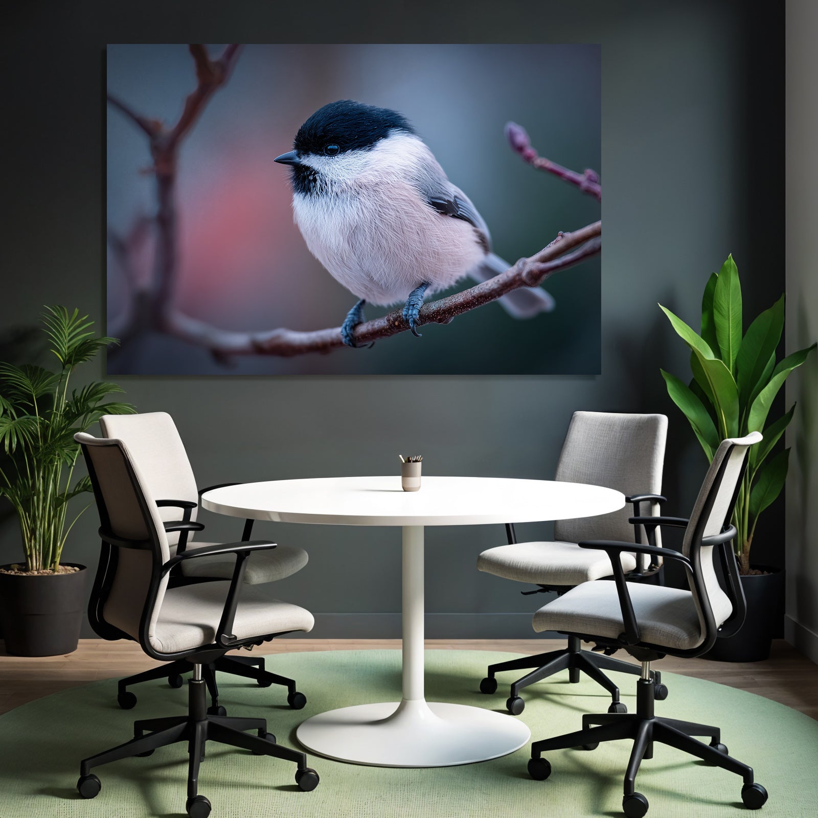 Kleiner Vogel Auf Einem Ast Mit Schwarz Weissen Gefieder