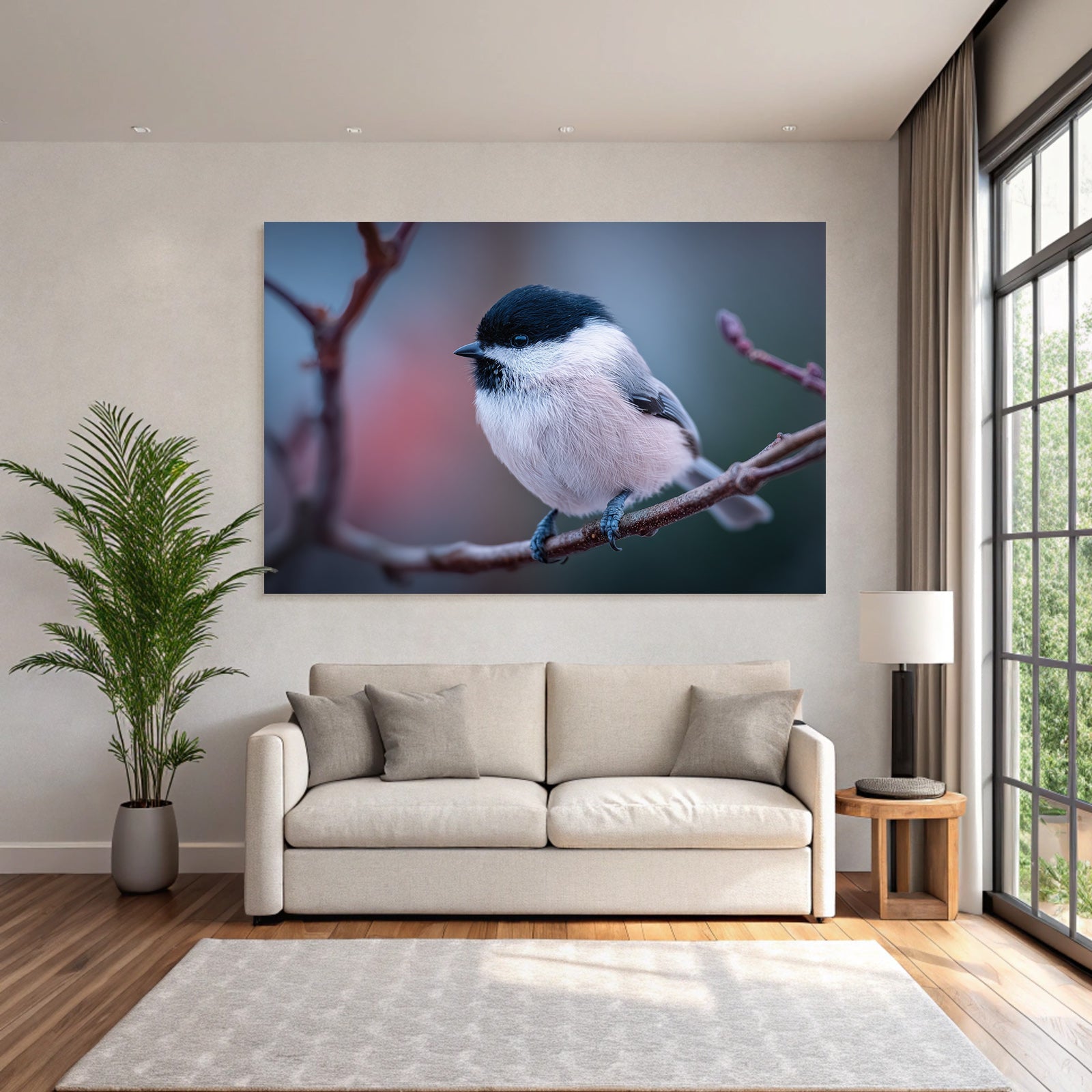 Kleiner Vogel Auf Einem Ast Mit Schwarz Weissen Gefieder