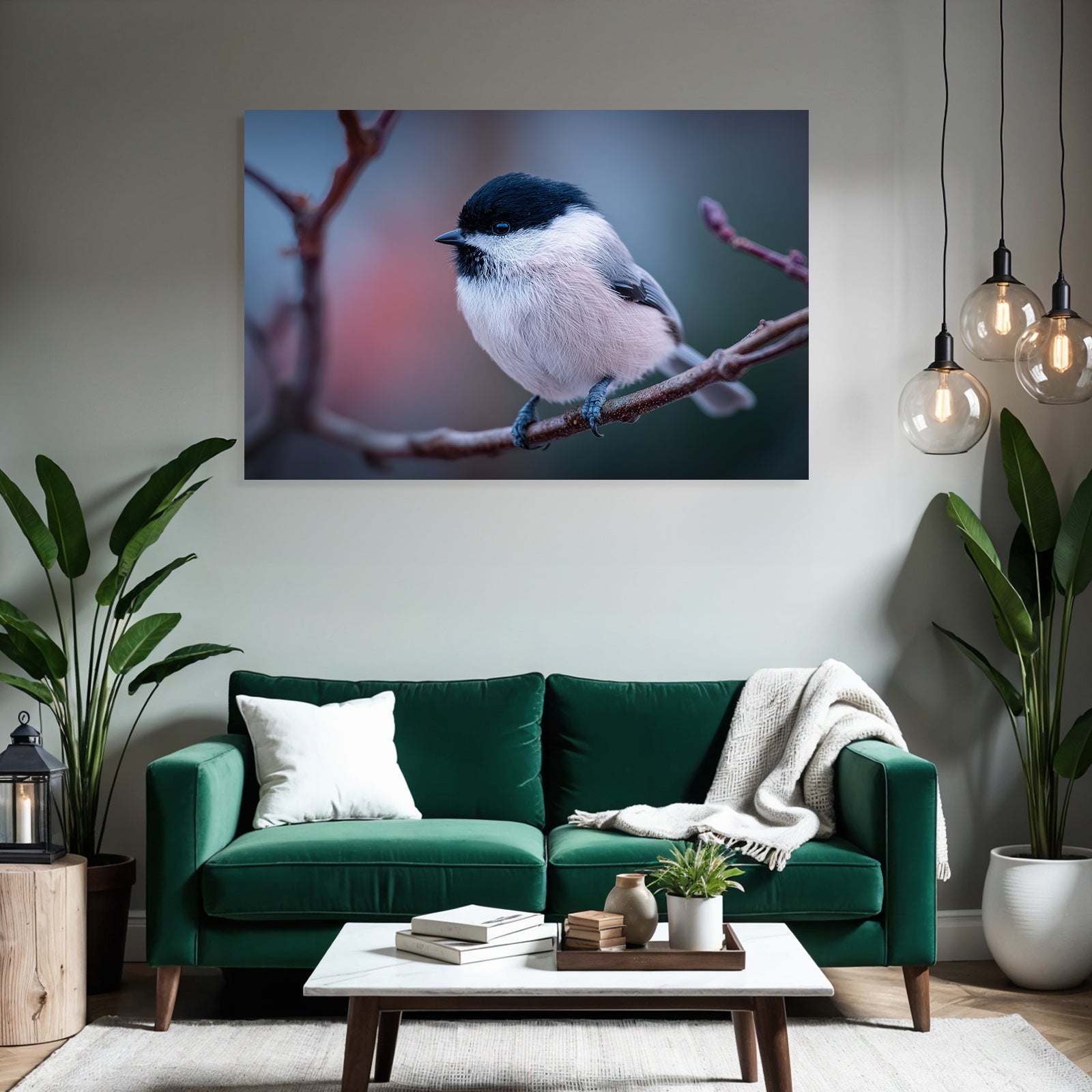 Kleiner Vogel Auf Einem Ast Mit Schwarz Weissen Gefieder