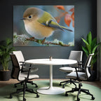 Kleiner Vogel Auf Einem Zweig Mit Flauschigen Federn In Braun Gelb Und Grün