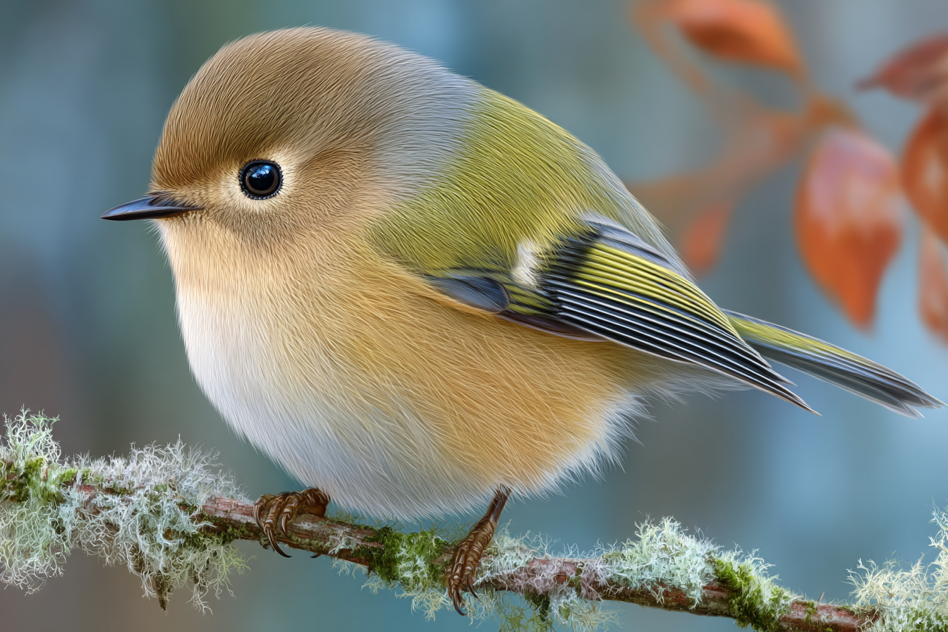 Kleiner Vogel Auf Einem Zweig Mit Flauschigen Federn In Braun Gelb Und Grün | Voegel | Tiere