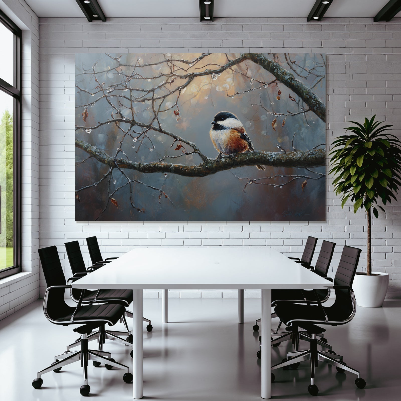 Vogel Auf Einem Branch In Natur Setting Mit Wassertropfen