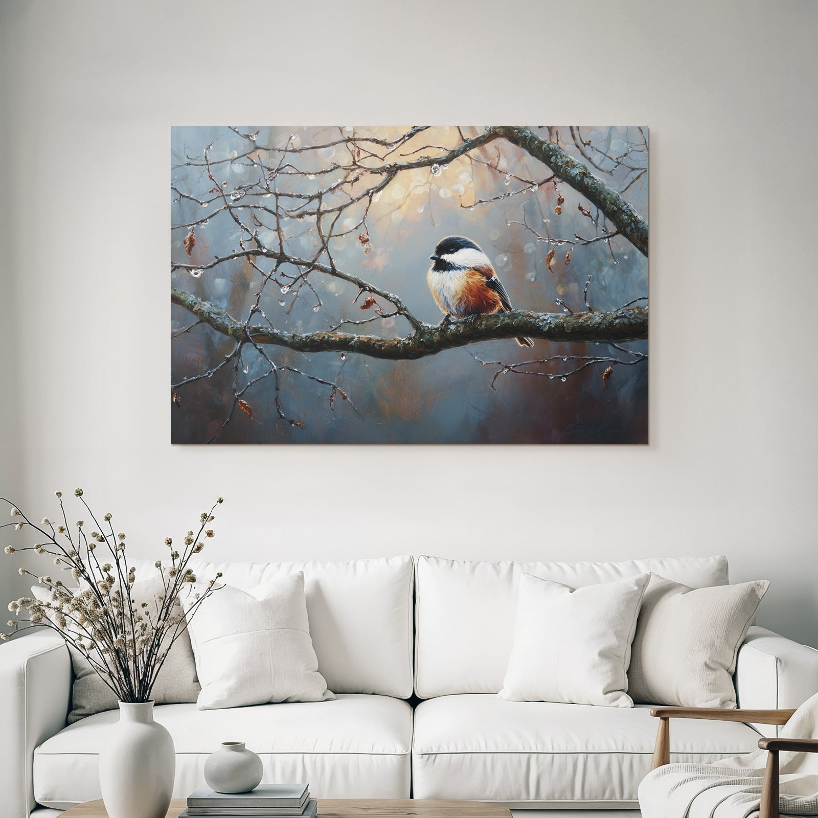Vogel Auf Einem Branch In Natur Setting Mit Wassertropfen