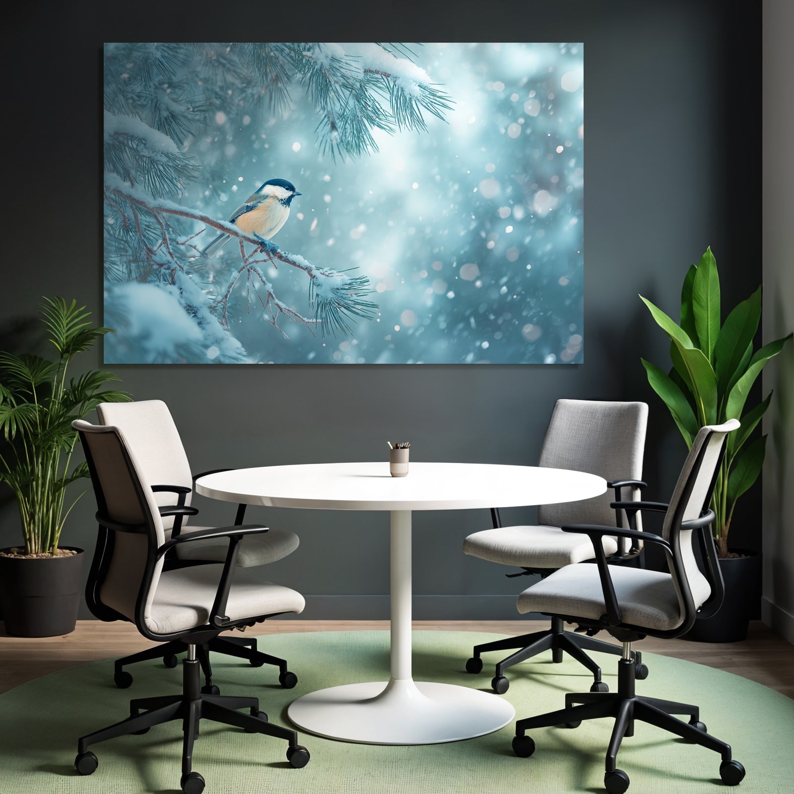 Vogel Auf Schneebedecktem Zweig Winterlandschaft Schnee