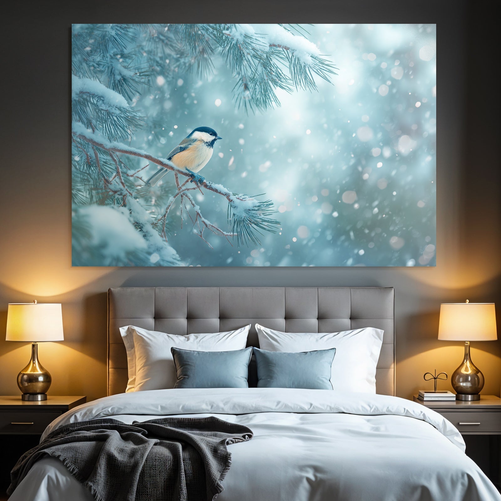 Vogel Auf Schneebedecktem Zweig Winterlandschaft Schnee
