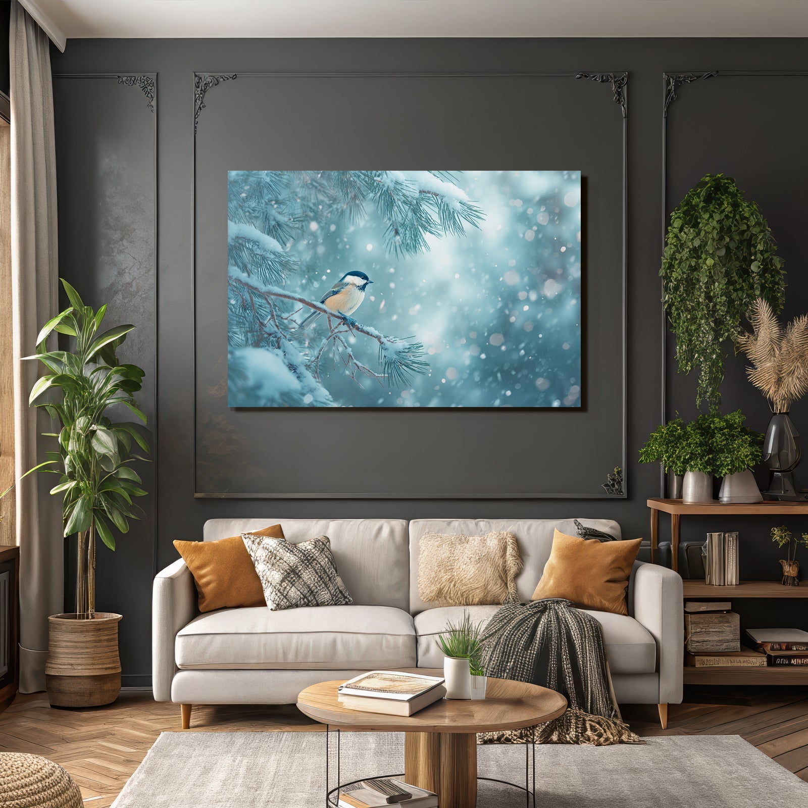 Vogel Auf Schneebedecktem Zweig Winterlandschaft Schnee