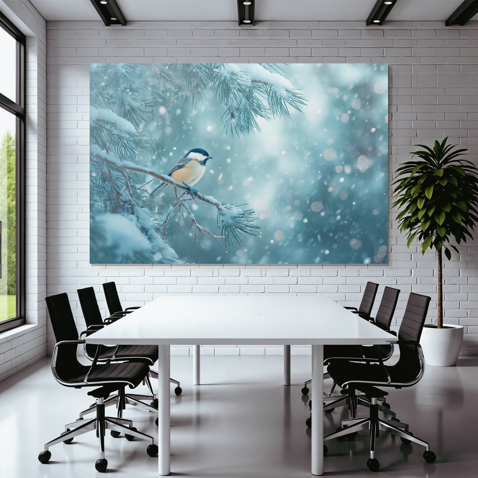 Vogel Auf Schneebedecktem Zweig Winterlandschaft Schnee