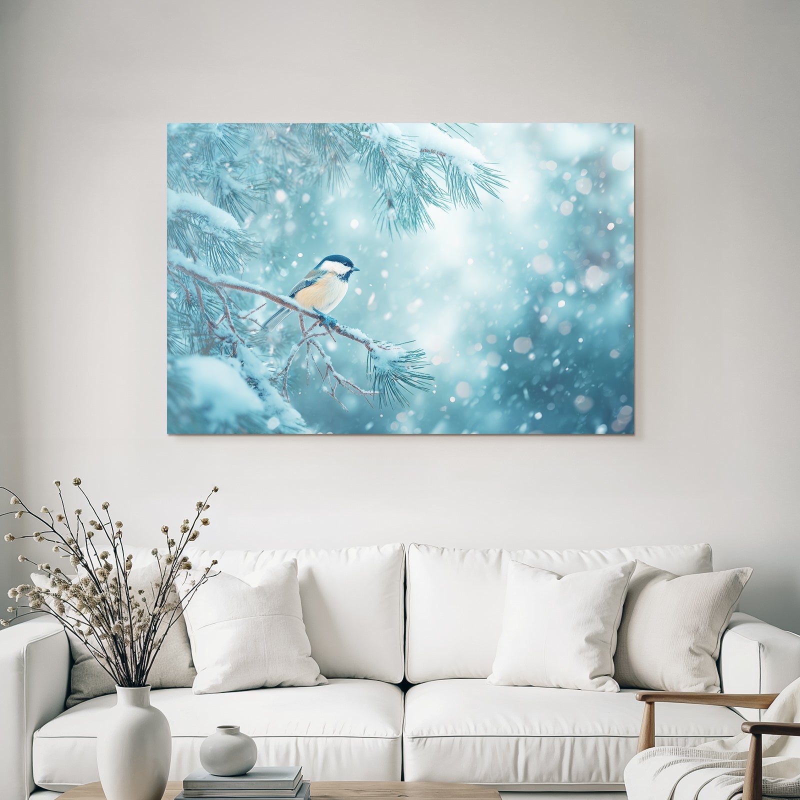 Vogel Auf Schneebedecktem Zweig Winterlandschaft Schnee