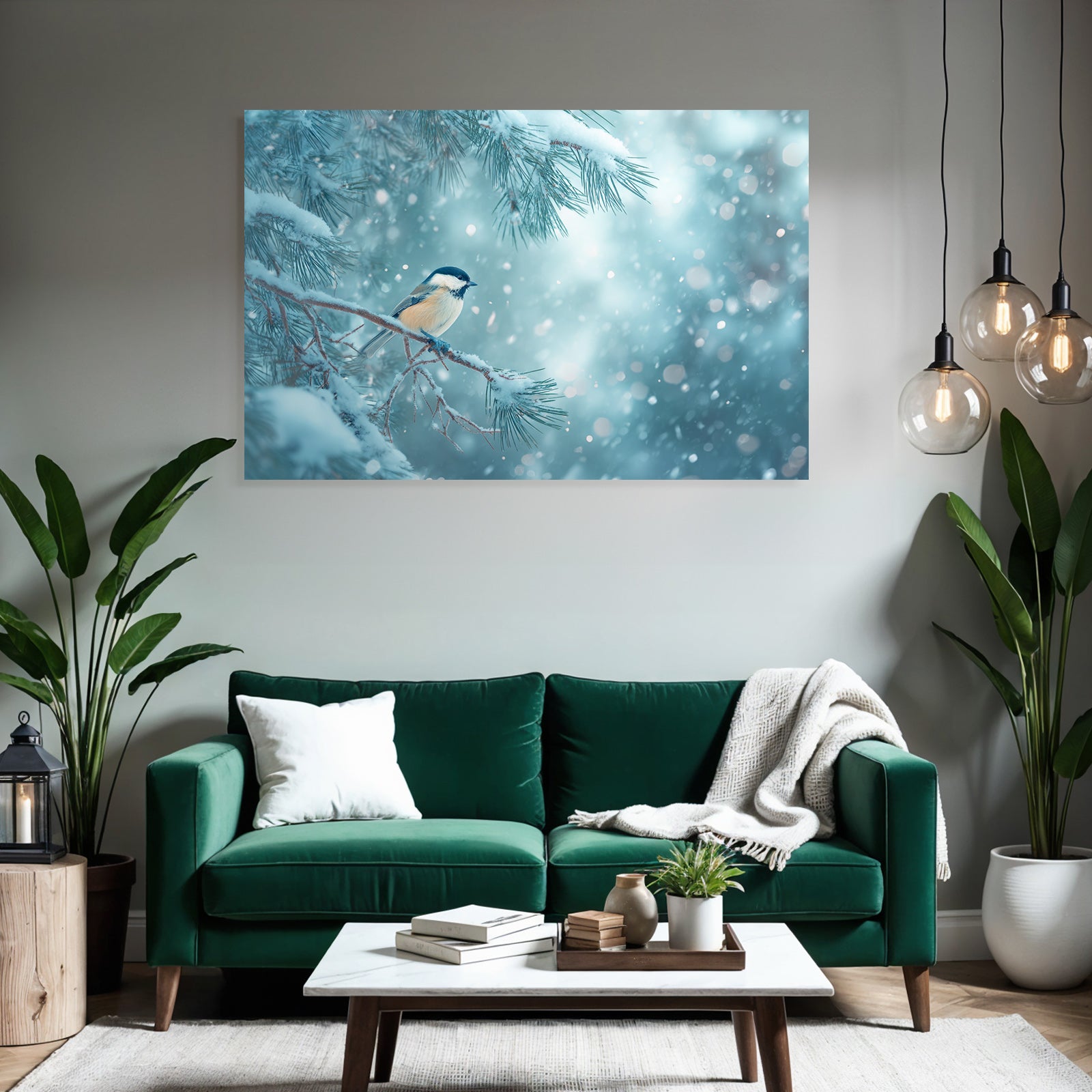 Vogel Auf Schneebedecktem Zweig Winterlandschaft Schnee
