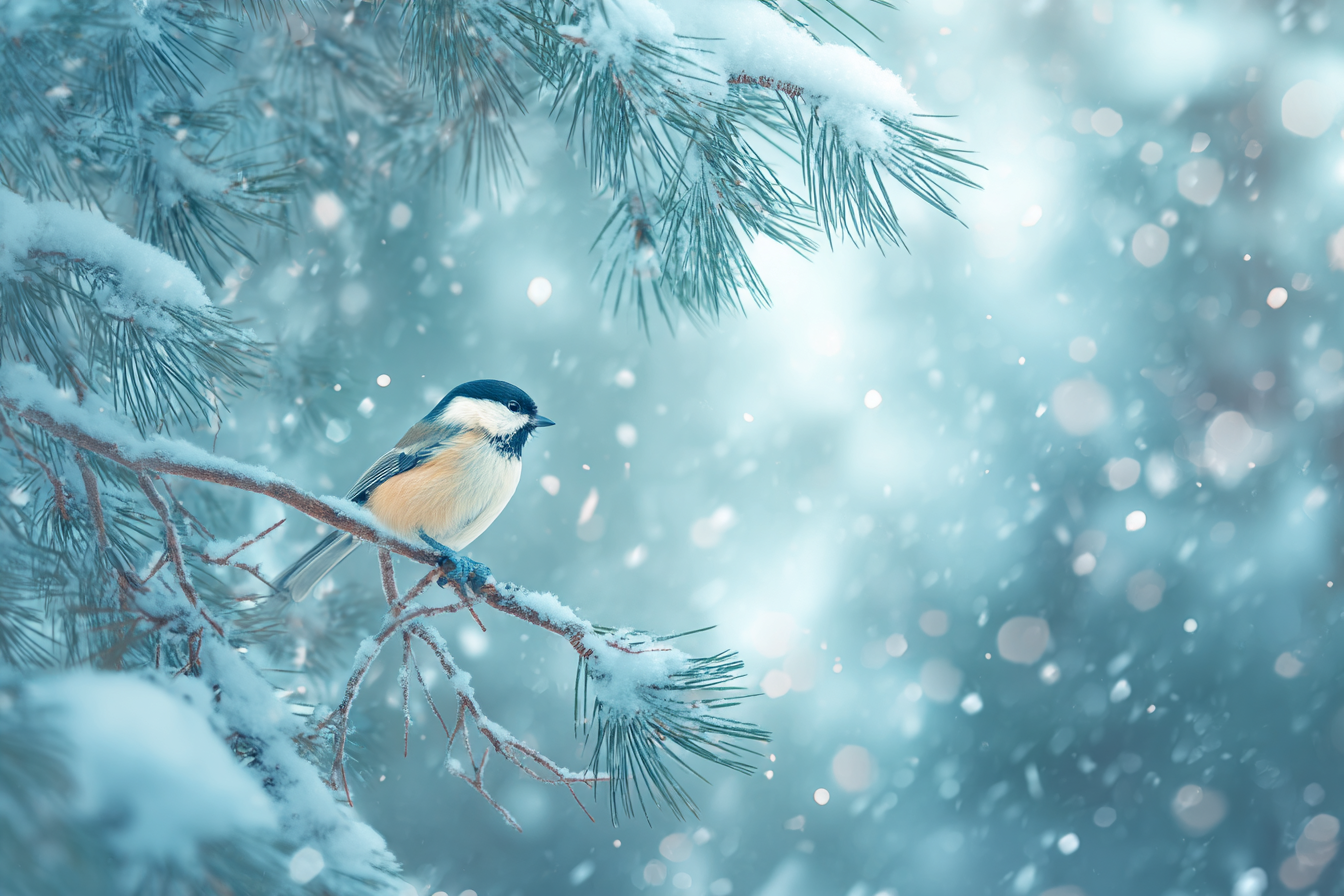 Vogel Auf Schneebedecktem Zweig Winterlandschaft Schnee | Voegel | Tiere