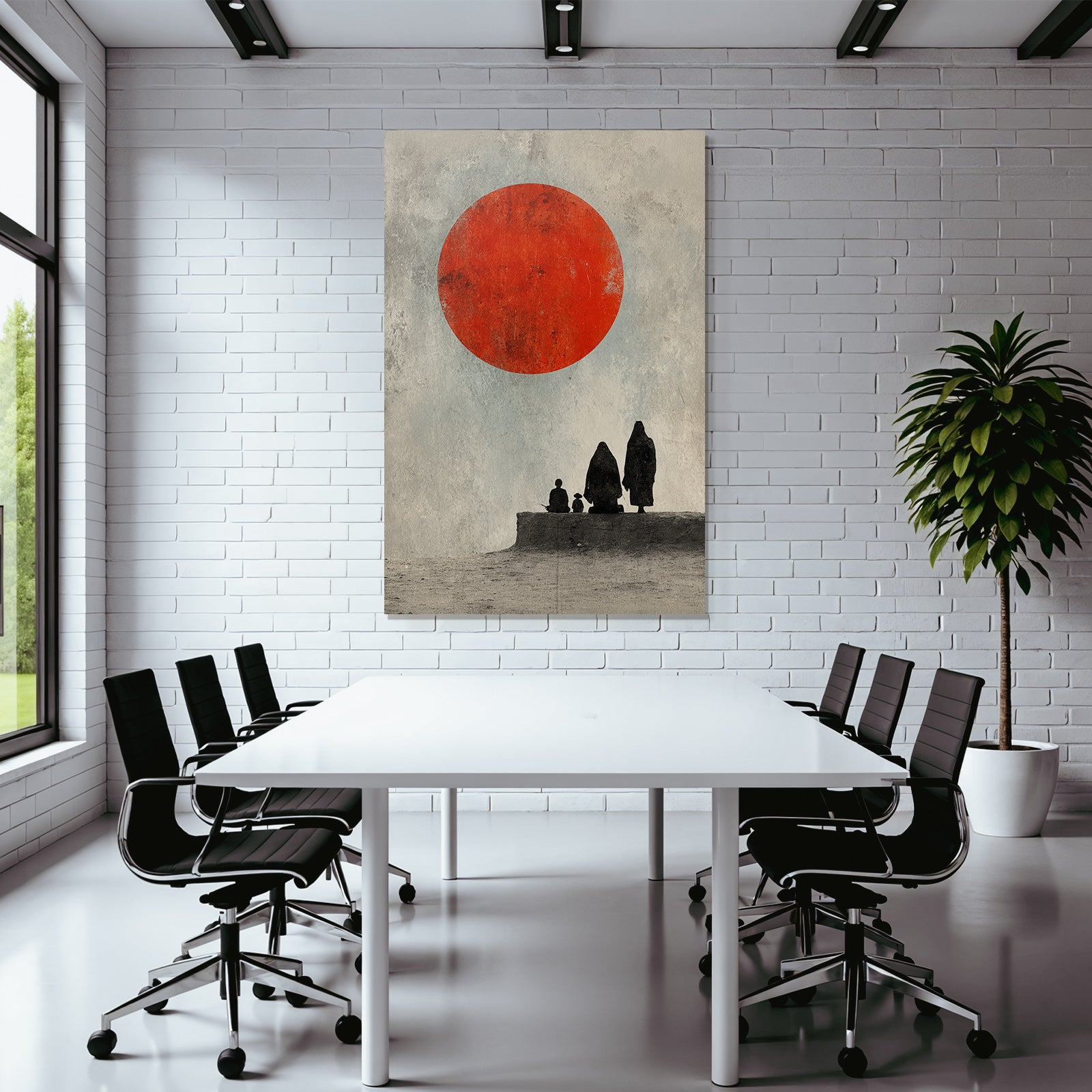 Yoga Meditation Minimalist Design Roter Kreis Texturierten Hintergrund Silhoütten Von Figuren | Yoga und Meditation | Themen und Hobbys