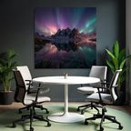 Polarlicht Schöne Naturlandschaft See Umgeben Von Schneebedeckten Bergen Aurora Nacht | Fjorde und Gletscher | Landschaften