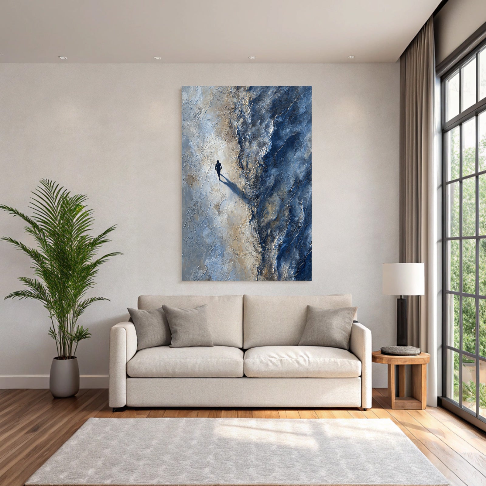 Yoga Meditation Einsame Figur Im Abstrakten Landschaft Blue Beige | Yoga und Meditation | Themen und Hobbys