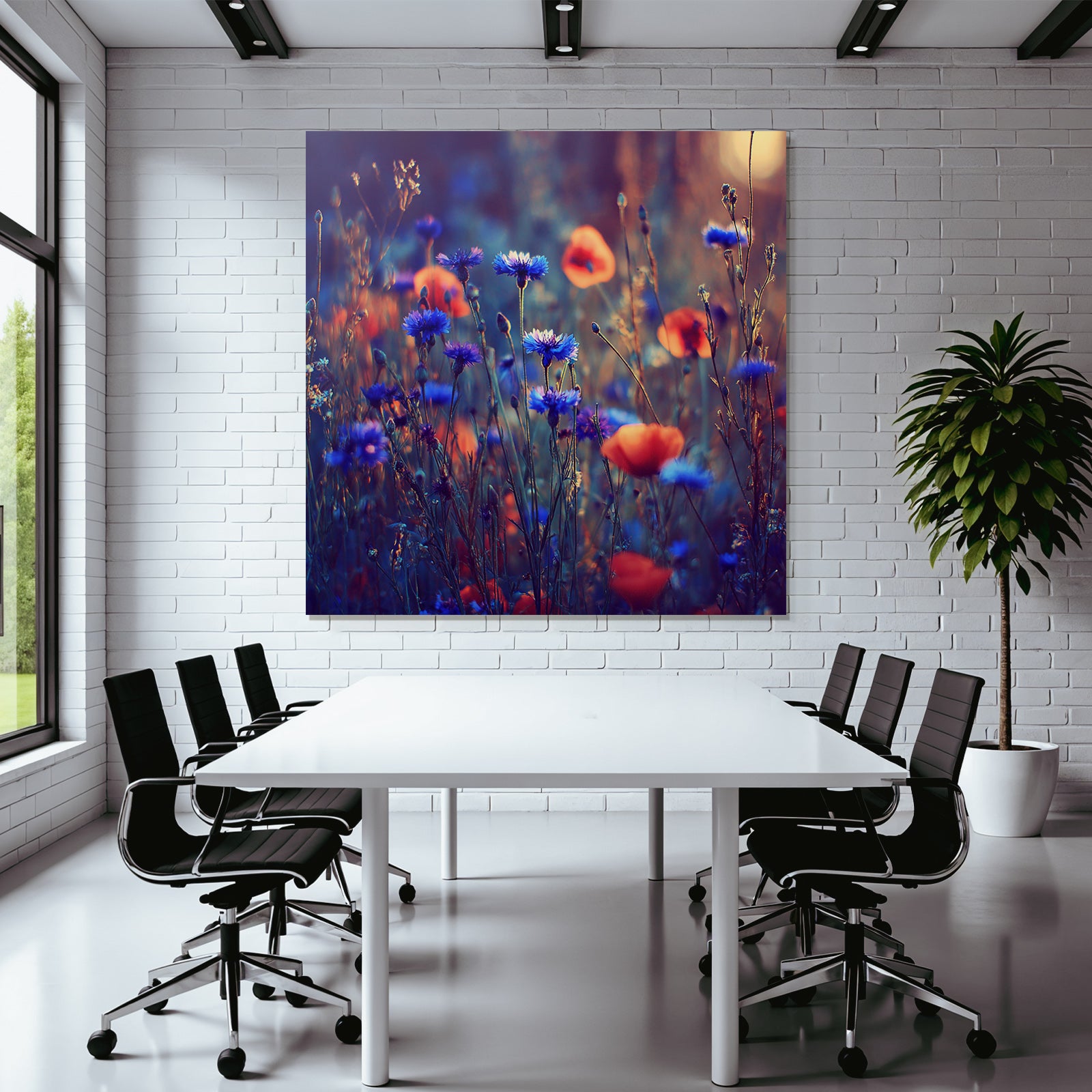 Wiese Mit Roten Und Blaunen Korn Und Mohn