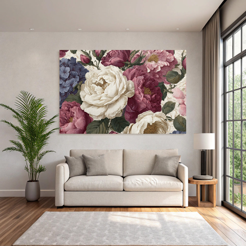 Vintage floral pattern with peonies and hydrangeas
