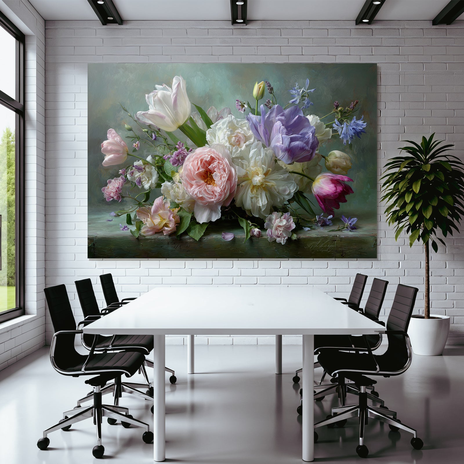 Lebhafter Strauss Mit Pfingstrosen Und Tulpen