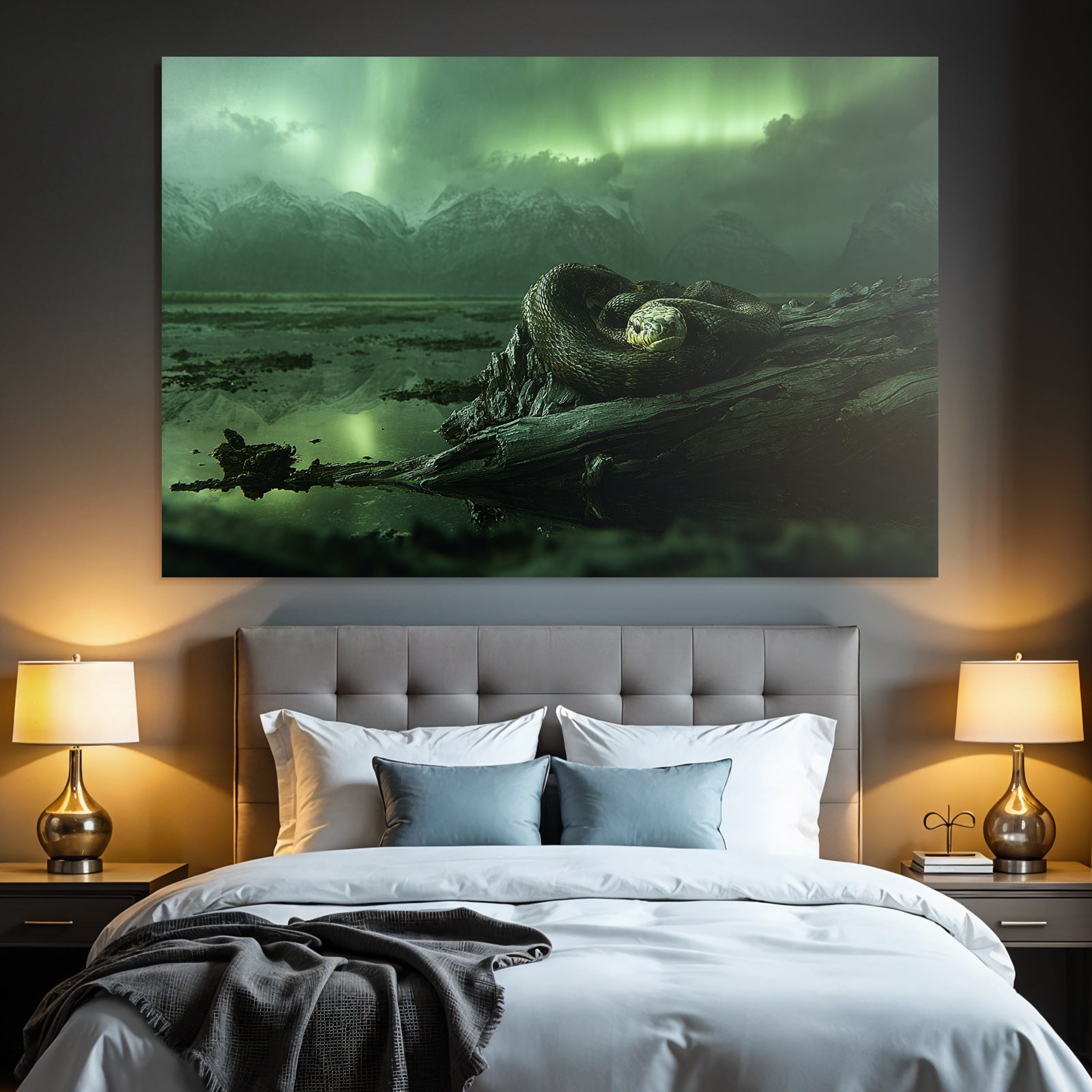 Polarlicht Grosser Schlange Um Driftwood Mit Grüner Aurora Im Hintergrund | Fjorde und Gletscher | Landschaften