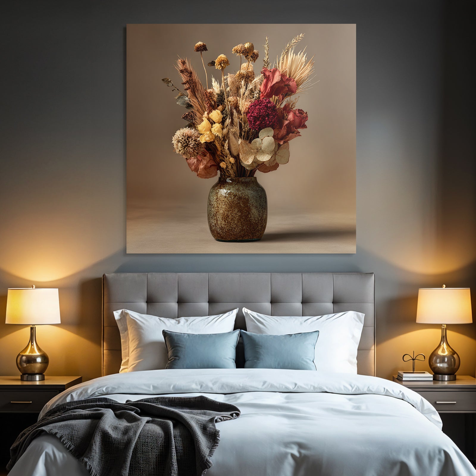 Trocken Retro Flowers Getrocknete In Vase Dekorative Anordnung Warme Farben