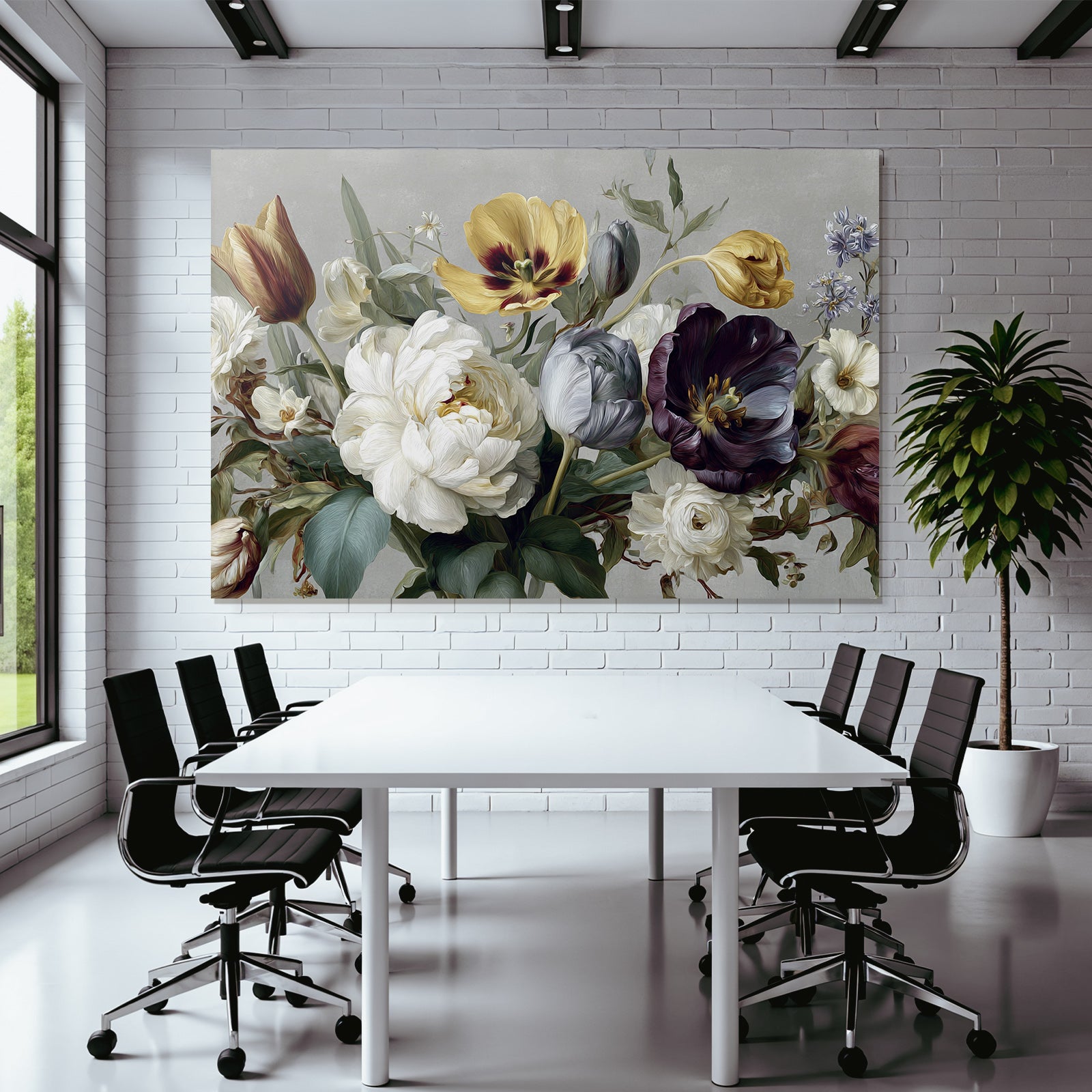 Schöne Komposition Mit Tulpen Und Pfingstrosen Vor Strukturiertem Hintergrund