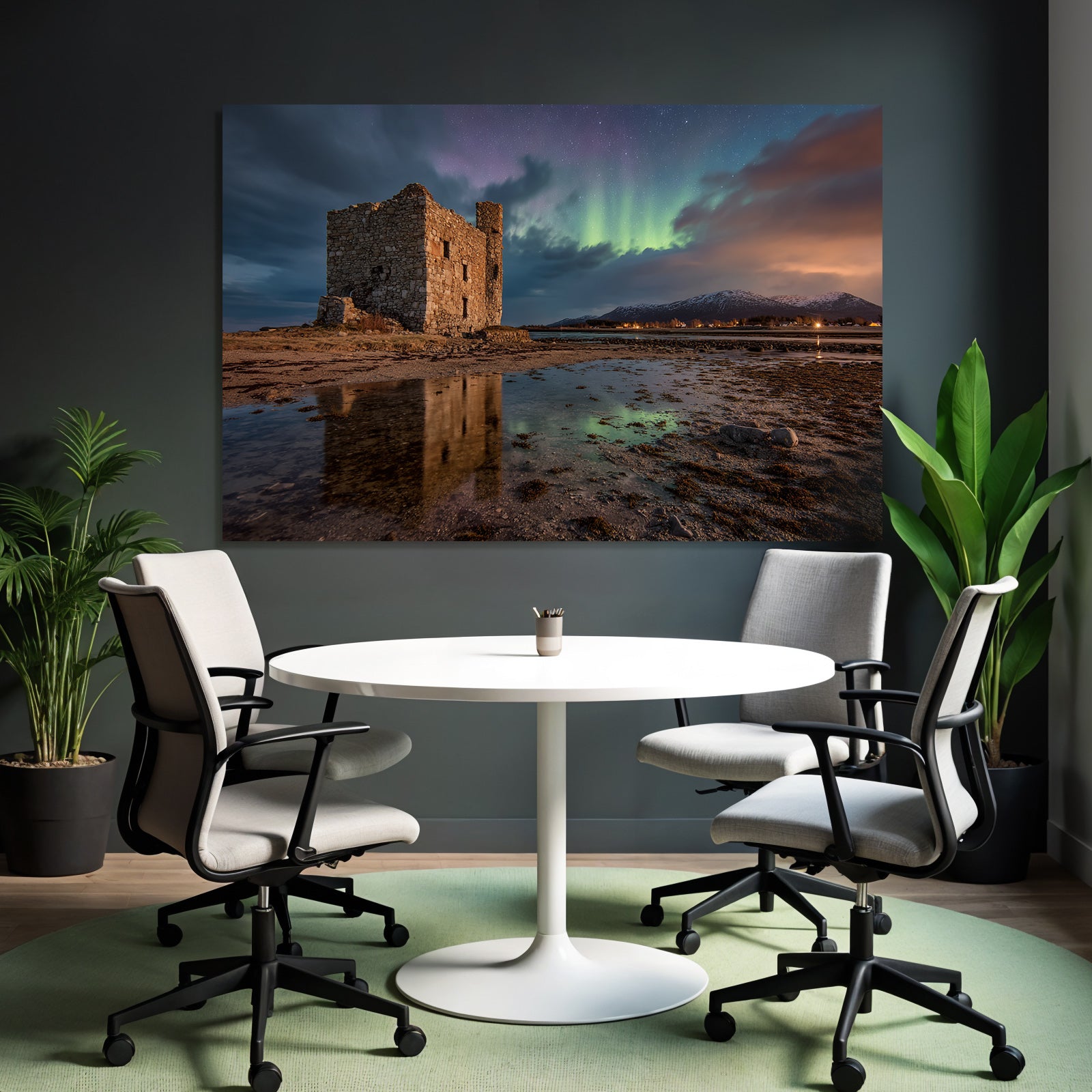 Polarlicht Steinruine Und Abendhimmel Mit Nordlichtern In Berglandschaft | Fjorde und Gletscher | Landschaften