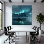 Polarlicht Dramatische Berge Nacht Himmel Aurora Borealis Spiegelung Strand | Fjorde und Gletscher | Landschaften