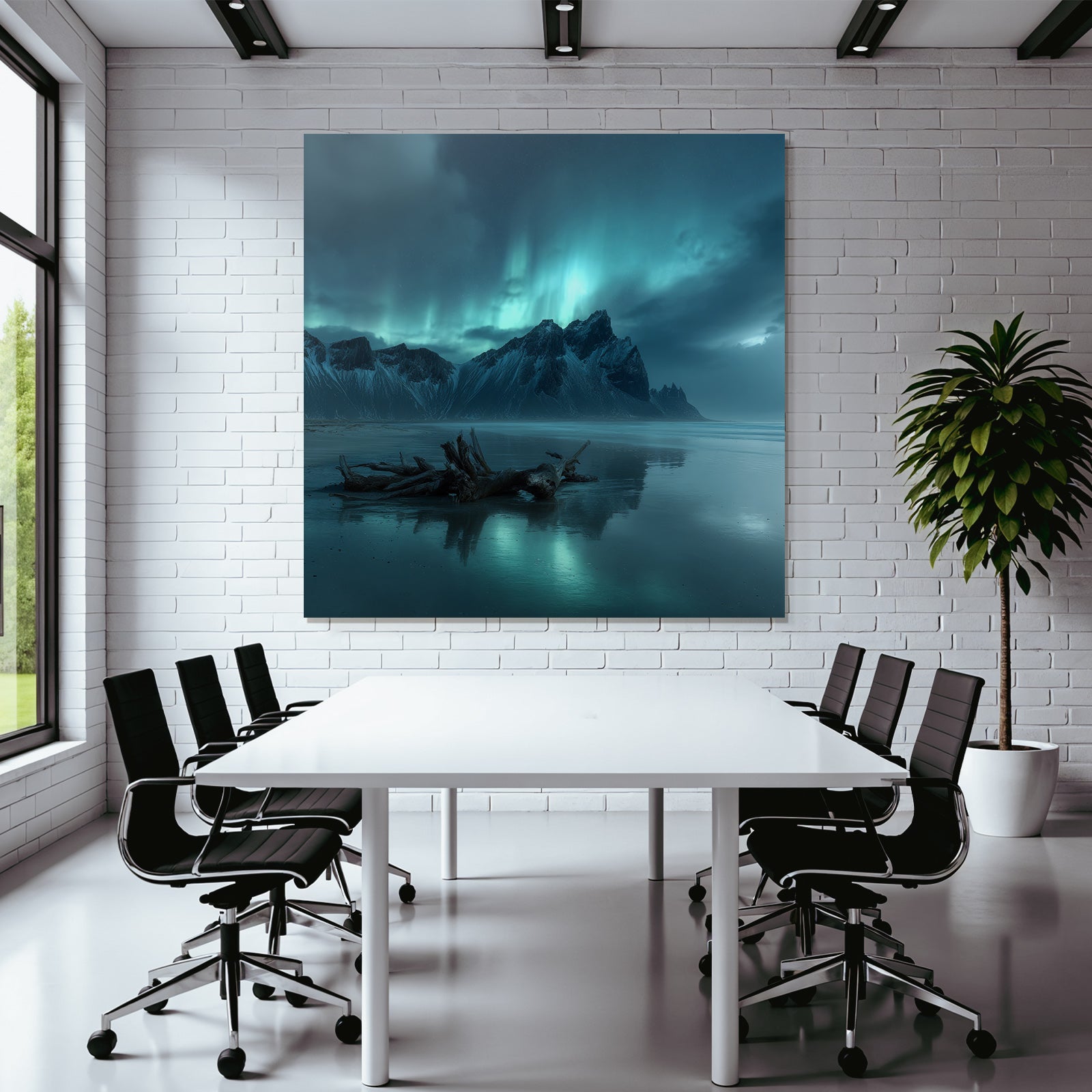 Polarlicht Dramatische Berge Nacht Himmel Aurora Borealis Spiegelung Strand | Fjorde und Gletscher | Landschaften