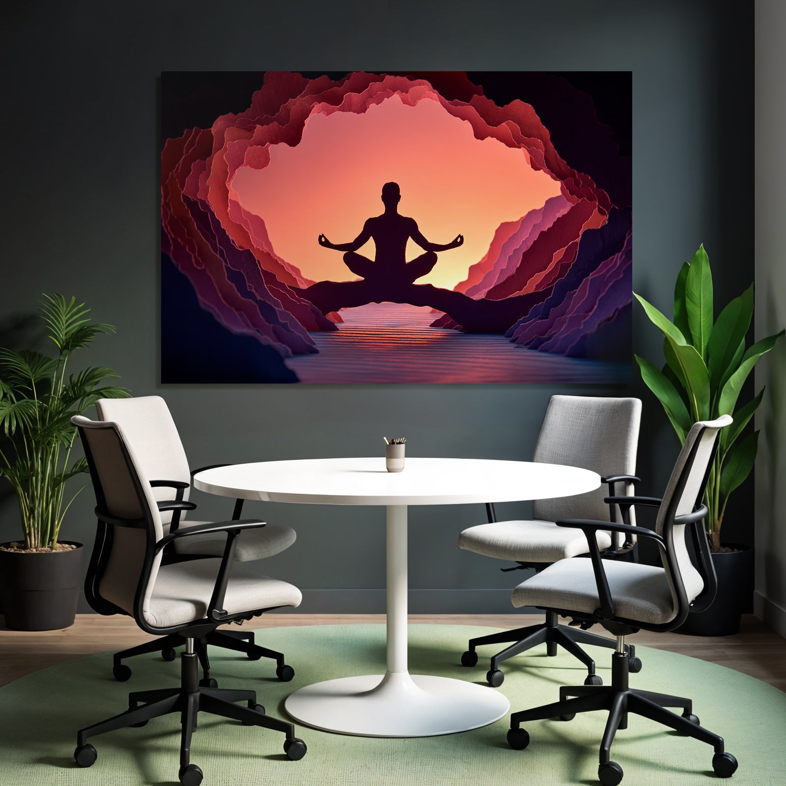 Yoga Meditation Meditierende Person In Höhle Mit Farbigen Hintergrundformen | Yoga und Meditation | Themen und Hobbys