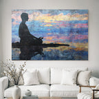 Yoga Meditation Sitzende Figur In Meditation Auf Reflektierendem Wasser Mit Vibrantem Himmel | Yoga und Meditation | Themen und Hobbys
